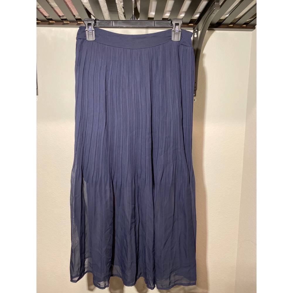 Maison Jules navy blue sheer pleated maxi skirt